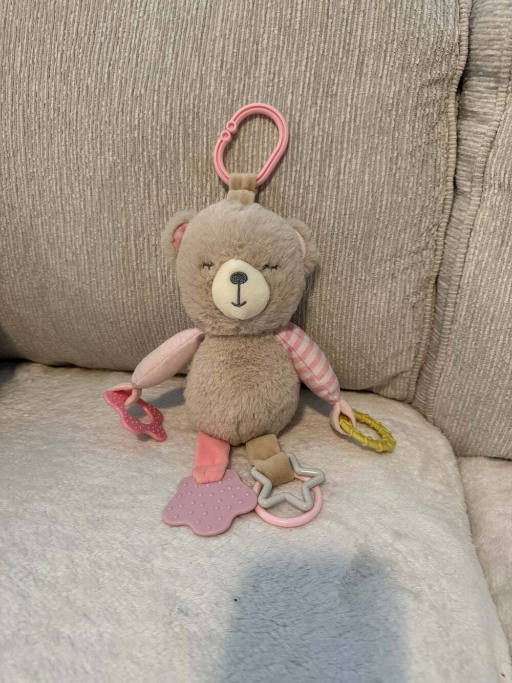 Kelly Baby Plush Brown Bear Stroller Activity Toy with Teethers